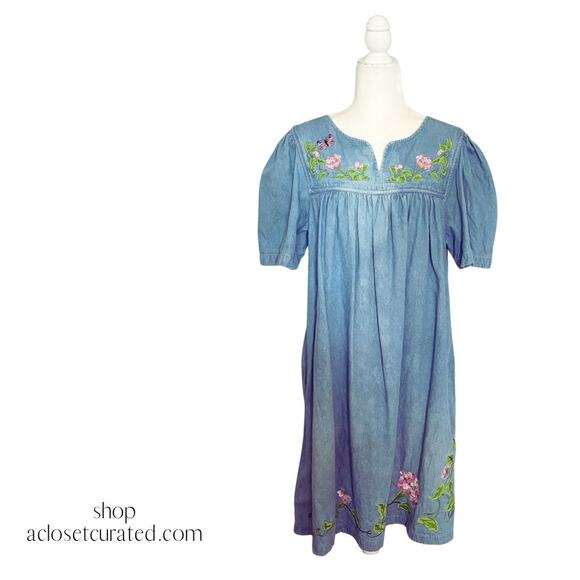 Vintage Bechamel Embroidered Denim Dress Medium - Picture 1 of 13